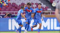 Selebrasi beberapa pemain Filipina saat menghadapi Malaysia pada Piala AFF U-23 2025 di Stadion Gelora Bung Karno, Selasa (15/7/2025) malam WIB. (Bola.com/Dok. Federasi Sepak Bola Filipina)