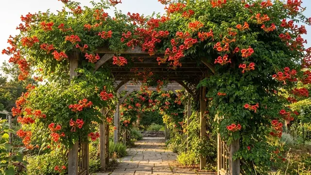 Ilustrasi Campsis Radicans di Pergola/Gemini AI