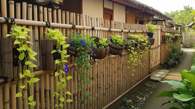 Pagar Bambu dengan Pot Tanaman