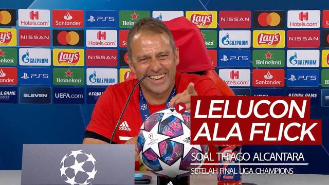 Berita video momen Pelatih Bayern Munchen, Hansi Flick, memberikan lelucon terkait dengan Thiago Alcantara pada sesi konferensi pers setelah final Liga Champions 2019/2020.
