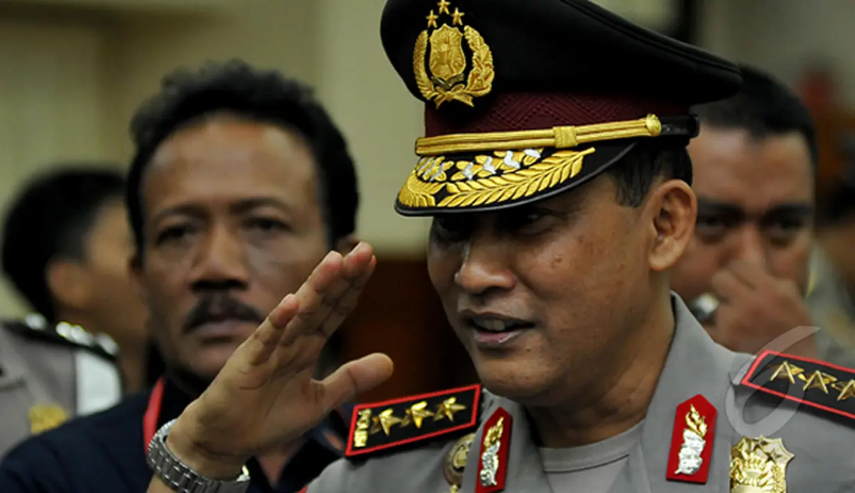 Kabareskrim Komjen Pol Budi Waseso usai upacara kenaikan pangkat korps raport yang digelar di Rupatama, Mabes Polri, Jakarta, Kamis (5/2/2015). (Liputan6.com/Johan Tallo)
