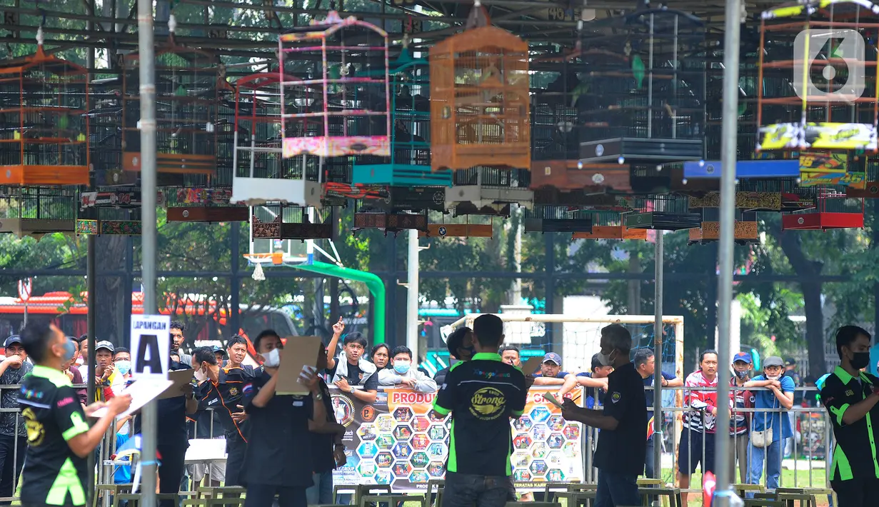 Warga mengikuti Lomba Kicau Burung Pra Piala Gubernur di Lapangan Banteng, Jakarta, Minggu (7/8/20222). Kegiatan ini dalam rangka memeriahkan Jakarta Hajatan ke-495 tahun dan hari kemerdekaan Republik Indonesia ke-77 tahun. (merdeka.com/Arie Basuki)