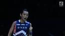 Tunggal putra China Taipei, Tai Tzu Ying bersorak saat melawan pebulu tangkis China, He Bingjiao pada semifinal Indonesia Open 2018 di Istora GBK, Jakarta, Sabtu (7/7). Tai Tzu Ying menang 21-13, 21-8. (Liputan6.com/Helmi Fithriansyah)