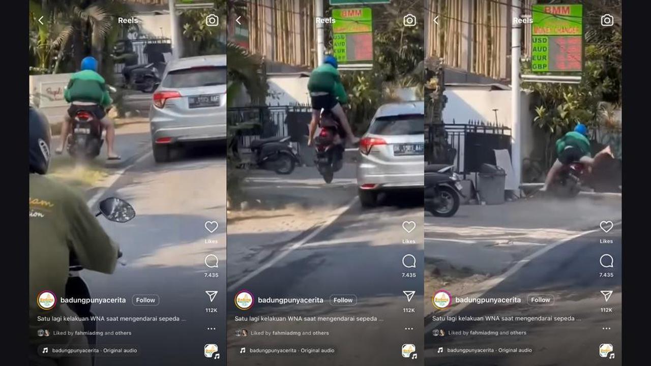 Tak Bisa Menyusul Mobil, Turis Asing Ini Nekat Lewat Pinggir Jalan hingga Terjatuh