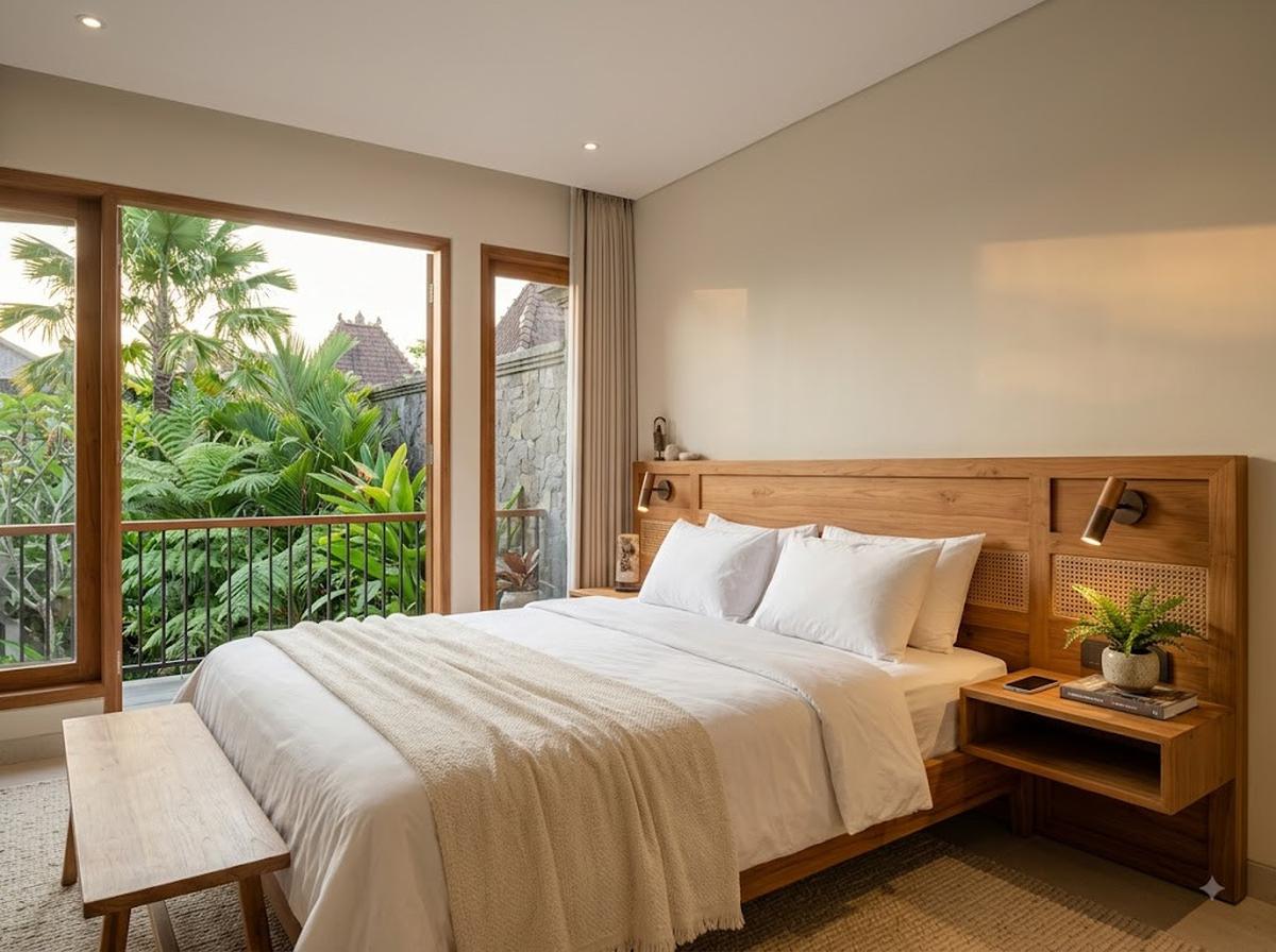 Meja Samping Terintegrasi dengan Headboard