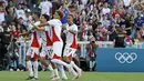 Enam gol Maroko dicetak oleh Abde Ezzalzouli, Soufiane Rahimi (2 gol), Bilal El Khannouss, Akram Nakach dan Achraf Hakimi. (AP Photo/Jeremias Gonzalez)