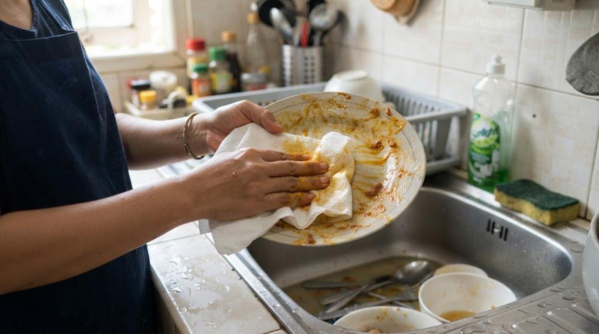 Membersihkan Noda Minyak dengan Tisu Dapur