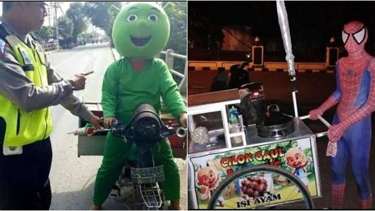 6 Potret Orang Pakai Kostum Nyeleneh Saat Jual Makanan