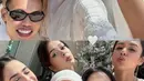 Azizah memilih gaun tanpa lengan dengan potongan mermaid yang mempertegas bentuk tubuhnya. Tampilan ini memberi kesan glamor namun tetap elegan.