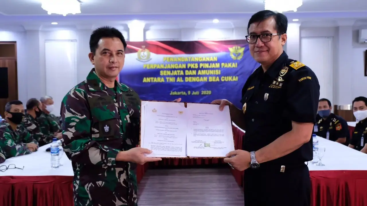 Bea Cukai melakukan penandatangan kerja sama dengan TNI Angkatan Laut pada Kamis (9/7/2020).