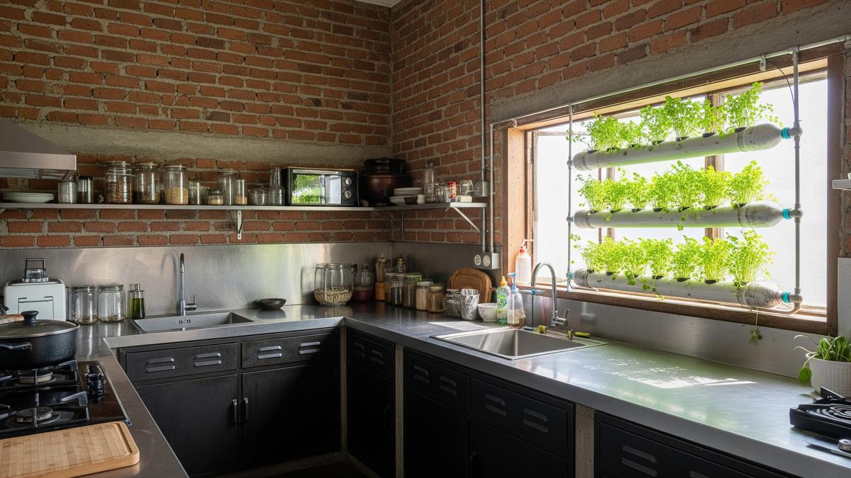 8 Model Dapur Minimalis Bentuk L dengan Tanaman Sayur di Botol, Estetik dan Fungsional