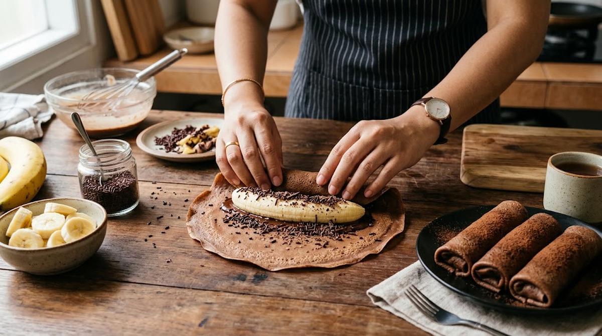 Cara Membuat Dadar Gulung Pisang Coklat
