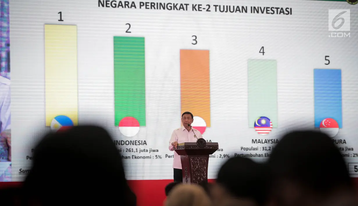 Menko Politik, Hukum, dan Keamanan (Polhukam), Wiranto, memberikan arahan dalam Rakornas Bidang Kewaspadaan Nasional di Jakarta, Rabu (27/3). Rakornas tersebut berlangsung dalam rangka pemantapan penyelenggaraan Pemilu 2019. (Liputan6.com/Faizal Fanani)