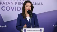 Tim Komunikasi Publik Gugus Tugas Nasional Reisa Broto Asmoro ingatkan ibadah yang aman saat COVID-19 saat konferensi pers di Graha BNPB, Jakarta, Minggu (21/6/2020). (Dok Badan Nasional Penanggulangan Bencana/BNPB)