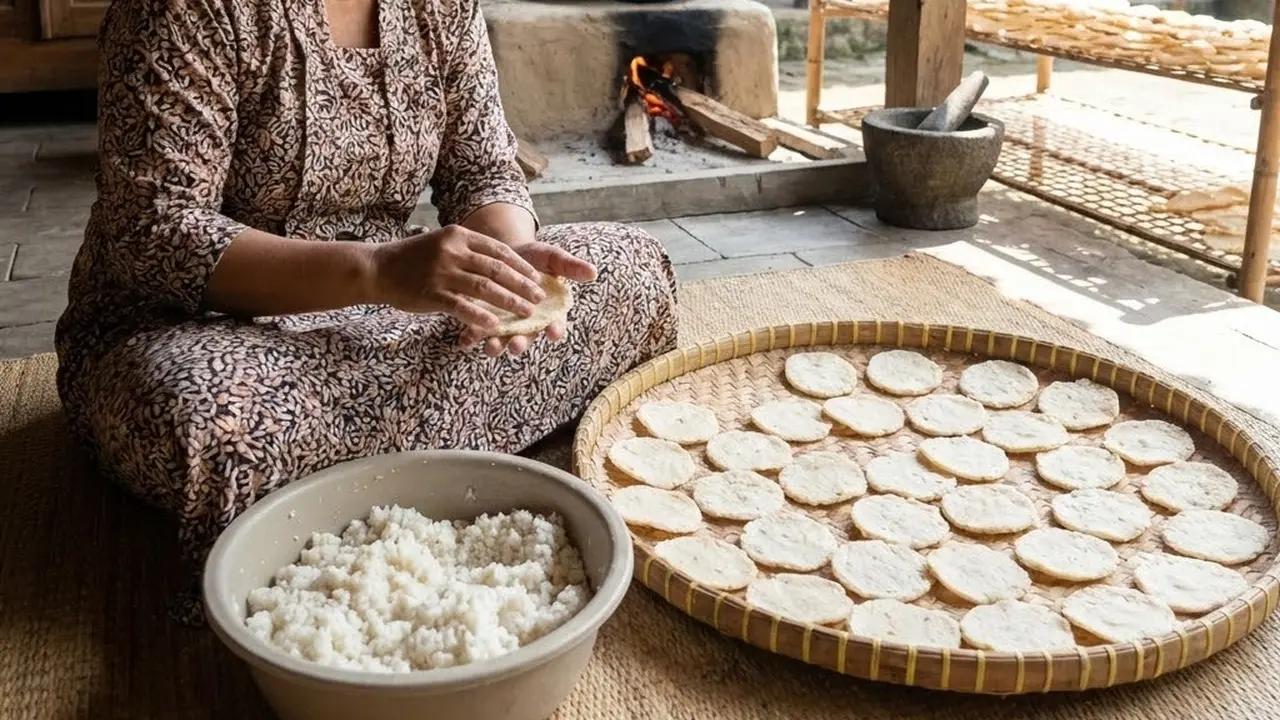 Membuat kerupuk dari nasi sisa (Gemini AI)