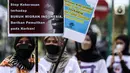 Aktivis yang tergabung dalam Serikat Buruh Migran Indonesia (SBMI) melakukan aksi damai di Kawasan Monas, Jakarta Pusat, Minggu (13/3/2022). Aksi ini merupakan bentuk protes kepada pemerintah dan perusahaan kerena telah bertindak tidak adil kepada para pekerja perempuan. (Liputan6.com/Johan Tallo)