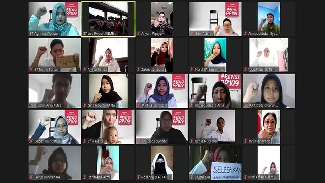 Koalisi Masyarakat Peduli Kesehatan (KOMPAK), melakukan aksi untuk mendesak revisi PP 109/2012 di depan kantor Kemenkes pada Kamis (12/11/2020) (Tangkapan Layar Zoom)