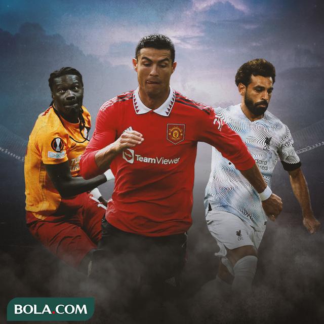 Ilustrasi - Bafetimbi Gomis, Cristiano Ronaldo, Mohamed Salah
