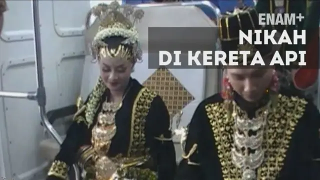 Tujuh Pasang pengantin melaksanakan prosesi perkawinan unik, di depan stasiun dan di kereta api Prambanan Ekspres yang tengah melaju dari Yogyakarta ke Solo