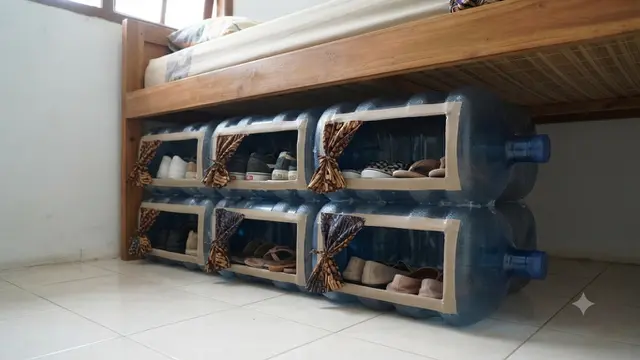 Ide Kotak Sepatu dari Galon Bekas yang Estetik dan Hemat Ruang Ala Anak Kos Model Horizontal Bertumpuk