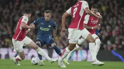Empat gol kemenangan Arsenal atas PSV masing-masing diciptakan oleh Bukayo Saka, Leandro Trossard, dan Gabriel Jesus di babak pertama serta Martin Odegaard di babak kedua. (AP Photo/Kin Cheung)