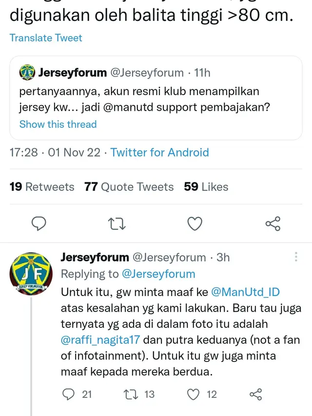 Nagita Slavina dan RANS Trending Usai Disebut Beli Jersey Palsu untuk Cipung, Akun JerseyForum Langsung Minta Maaf. (twitter @ARSIPAJA)