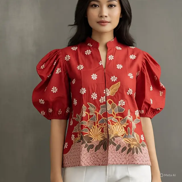 Baju Batik Lengan Kerut. (Liputan6.com/MetaAI)
