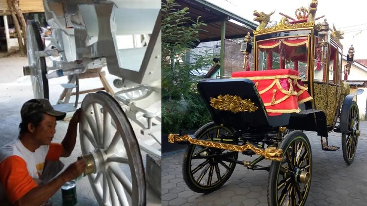 Pak Ratno dan kereta kuda hasil karyanya yang dijual dengan harga fantastis.