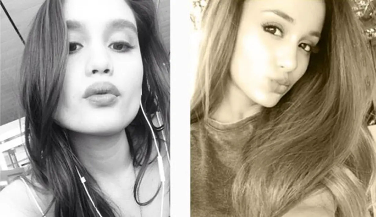 Jika diteliti dari beberapa sisi, seperti tulang rahang dan matanya, apalagi mereka sering mengekspresikan bibir yang sedang mencium, terlihat amatlah mirip. (Via Instagram/@claurakiehl - @arianagrande)
