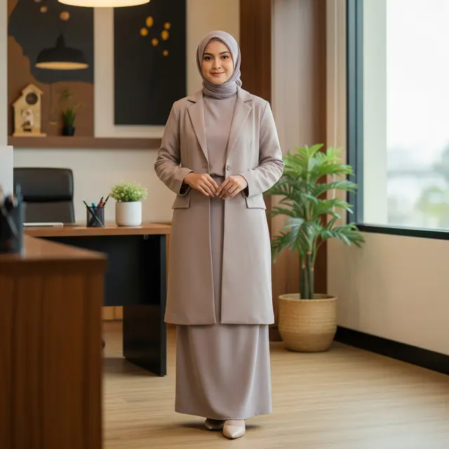 9 Model Gamis Kombinasi Blazer Formal untuk Acara Kantor, Pilihan Stylish Muslimah