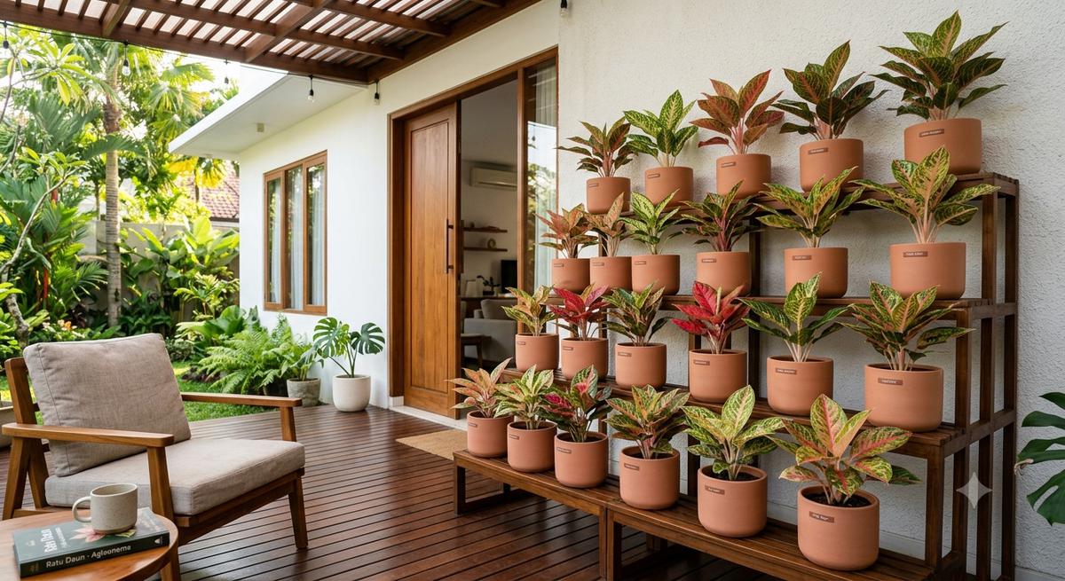Teras Elegan dengan Aglaonema