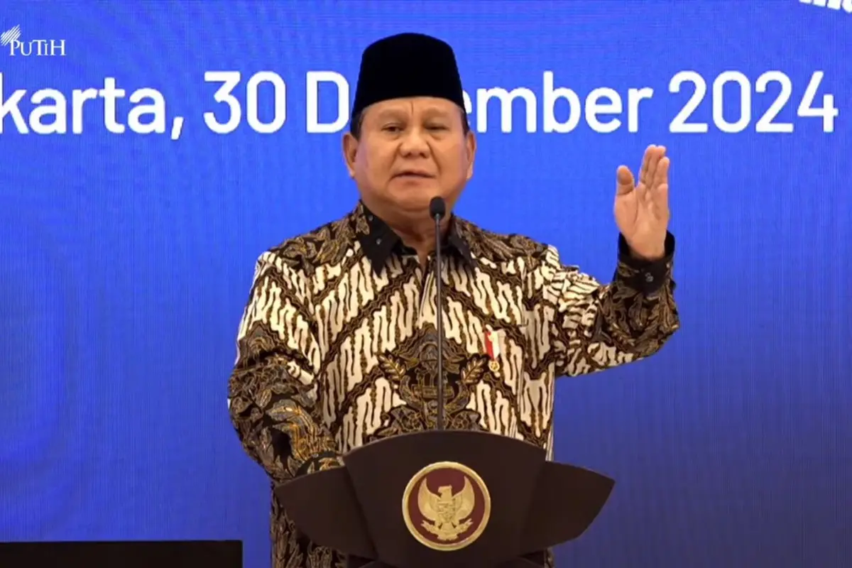 Presiden Prabowo Subianto dalam Musyawarah Rencana Pembangunan Nasional (Musrenbangnas) 2025-2029 di Gedung Bapennas, Menteng, Jakarta Pusat, Senin (30/12/2024).