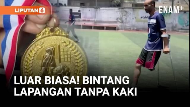 Di tengah reruntuhan permukiman al-Daraj, Gaza City, mantan pemain belakang Al-Hilal Sports Club, Ramez Al-Issi, kini berjuang menata hidup tanpa kaki kirinya.