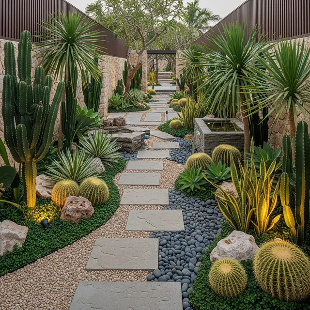 Taman Kering Bernuansa Resort di Lahan Sempit (AI Generated)