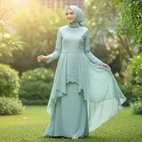 Model Gamis Teal Pastel untuk Acara Keluarga. Foto: Gemini