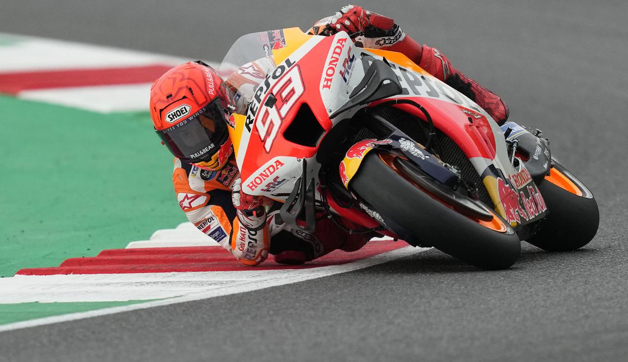 MotoGP Italia yang berlangsung di Autodromo Internazionale del Mugello, Minggu (29/5/2022), menjadi balapan terakhir bagi Marc Marquez di ajang balap MotoGP pada musim ini. (AP/Antonio Calanni)