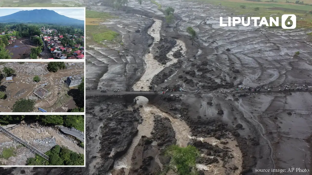 Banner Infografis Petaka Banjir Lahar Dingin Gunung Marapi di Sumbar. (Foto: AP Photo)