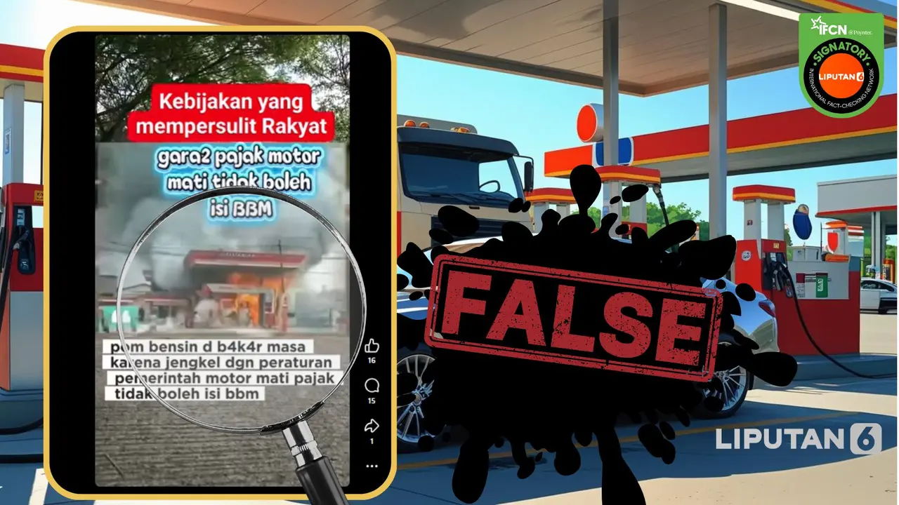 Tangkapan layar klaim video pom bensin dibakar massa karena motor pajak mati tidak boleh isi BBM