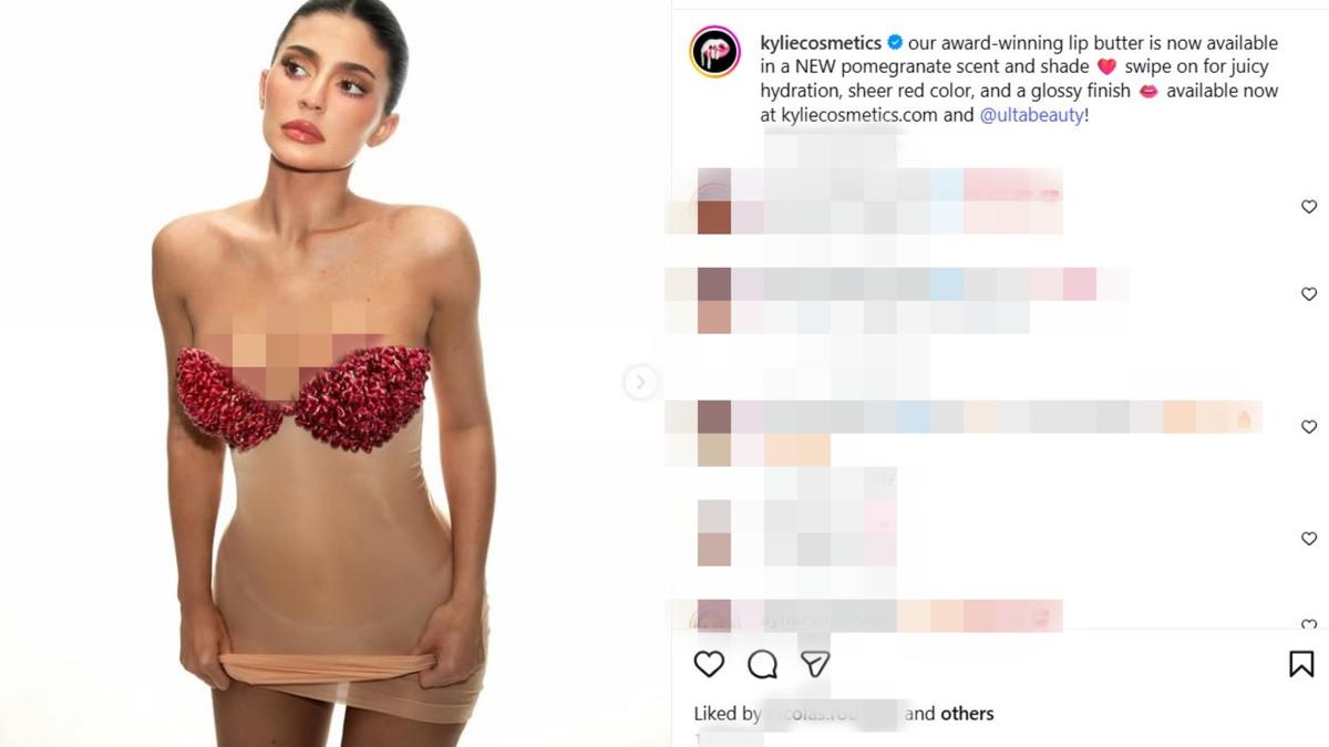 Gaya Berani Kylie Jenner Promosi Lip Butter Merek Kecantikannya, Pakai Bra Biji Delima