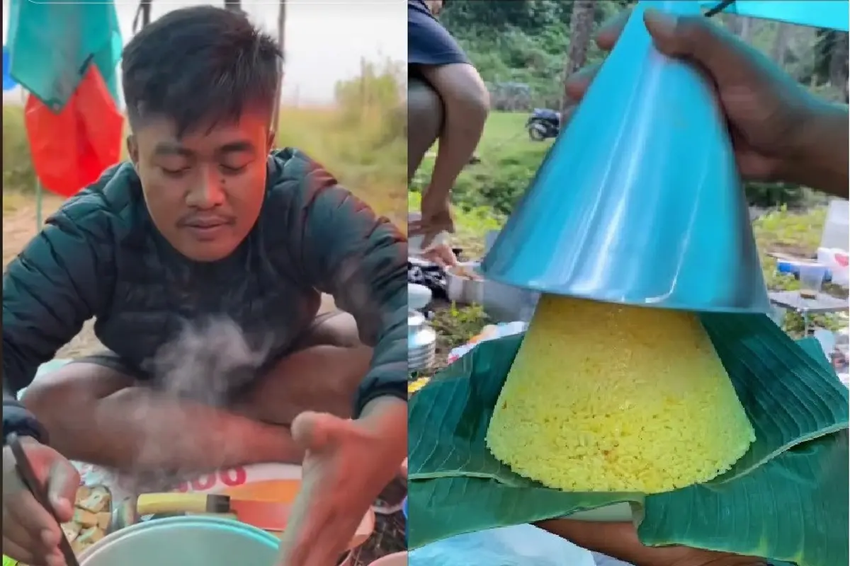 Niat Banget, Viral Pendaki Bikin Tumpeng Lengkap ala Syukuran di Gunung