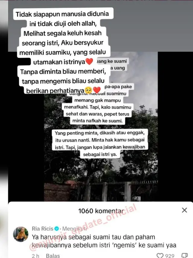 Tangkap Layar Komentar Ria Ricis