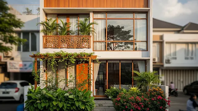 Rumah dengan Unsur Kayu dan Kaca