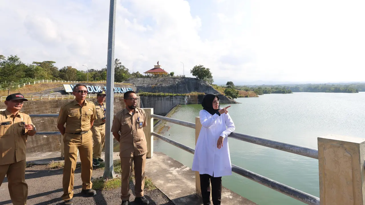 Bupati Banyuwangi Ipuk Fiestiandani (baju putih) tinjau Waduk Bajulmati di Kecamatan Wongsorejo Banyuwangi (Istimewa)