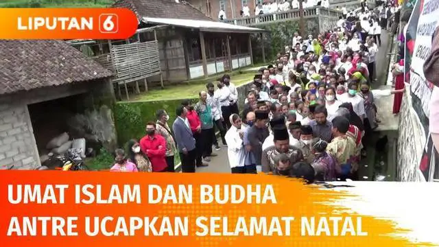 Ratusan umat Islam dan Budha beramai-ramai datangi Gereja Pantekosta di Indonesia (GPDI) di Lereng Gunung Merbabu. Bentuk antrean, mereka menyambut para umat kristiani yang baru saja selesai ibadah natal dan langsung memberikan ucapan.