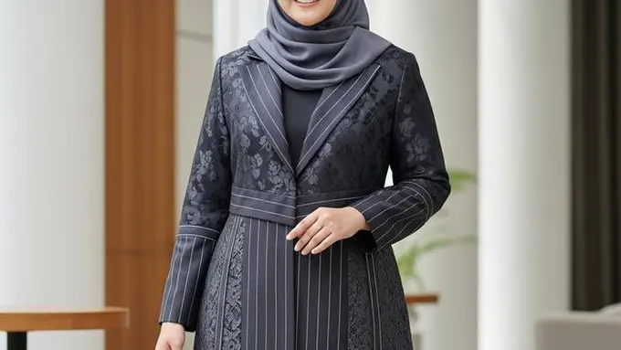 Gamis blazer brokat untuk wanita berhijab dengan tubuh gemuk/Gemini AI