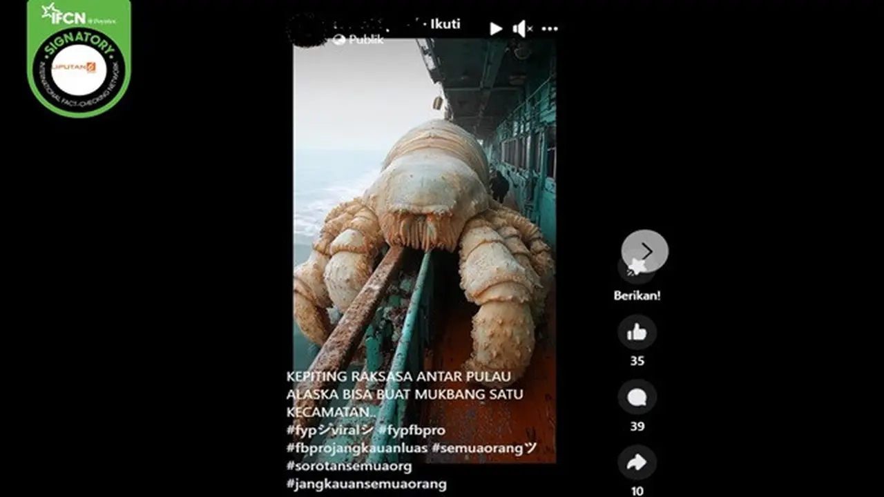 Gambar tangkapan layar video yang diklaim penampakan kepiting raksasa di Alaska. (sumber: Facebook)