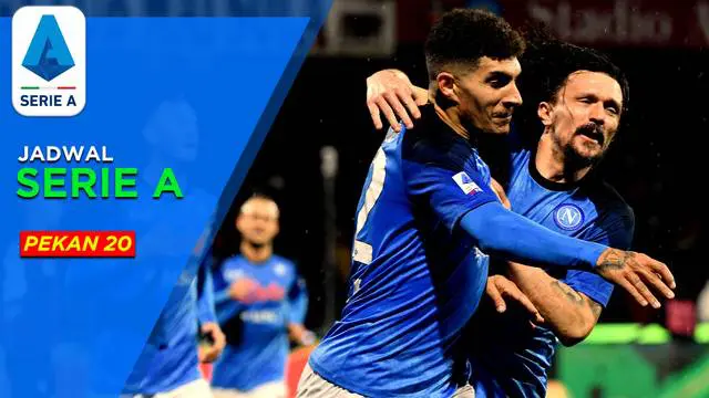 Berita motion grafis jadwal lengkap Liga Italia 2022/2023 pekan ke-20. Big Match antara Napoli vs AS Roma, akan tersaji di pekan ini. Juga, duo Milan yang mencari penyembuh luka setelah kalah di pertandingan pekan lalu.