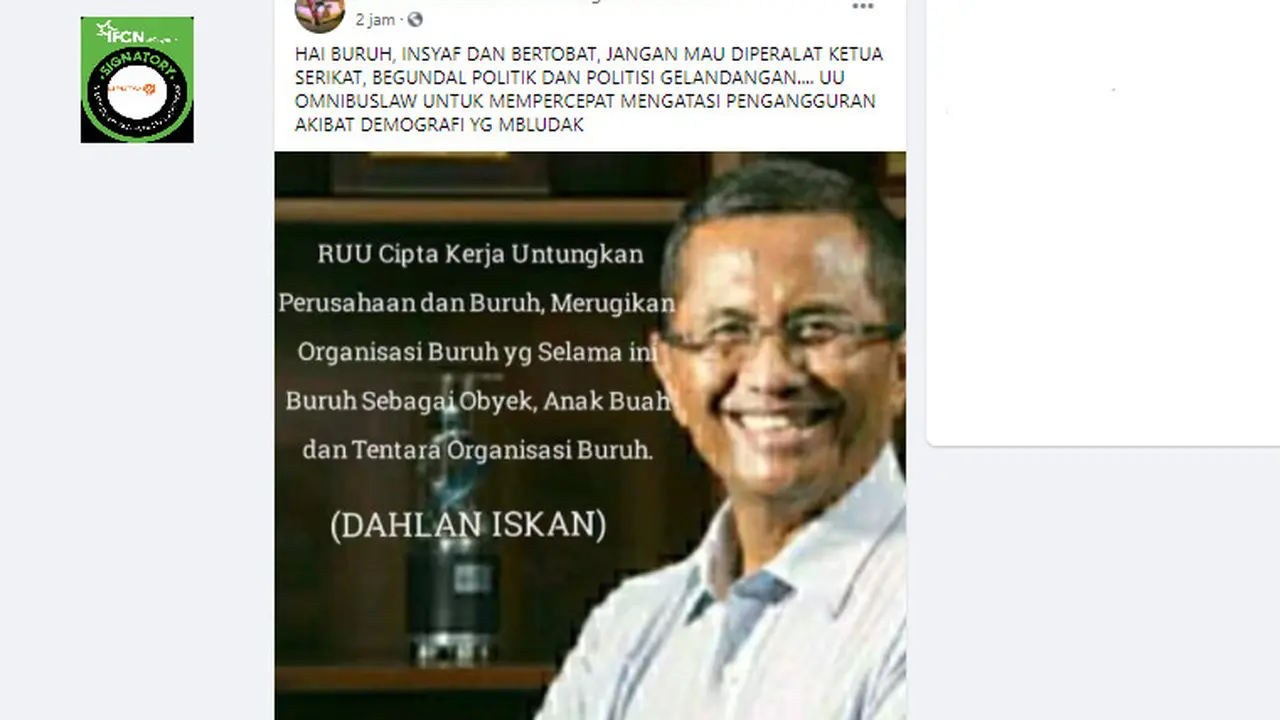 Penelusuran Tulisan Dahlan Iskan UU Omnibus Law Hanya Merugikan Organisasi Buruh