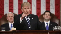 Presiden Amerika Serikat Donald Trump di Kongres AS saat menyampaikan pidato State of the Union (30/1/2018) (AP PHOTO)