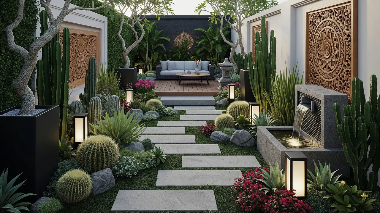 Taman Kering Bernuansa Resort di Lahan Sempit (AI Generated)